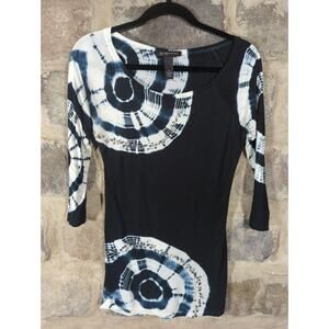 INC International Concepts Black and White Tie-Dye Blouse